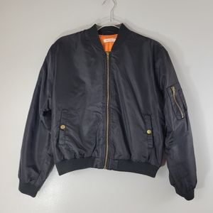 Women's MOD REF black zip front minimalist casual short length bomber jacket